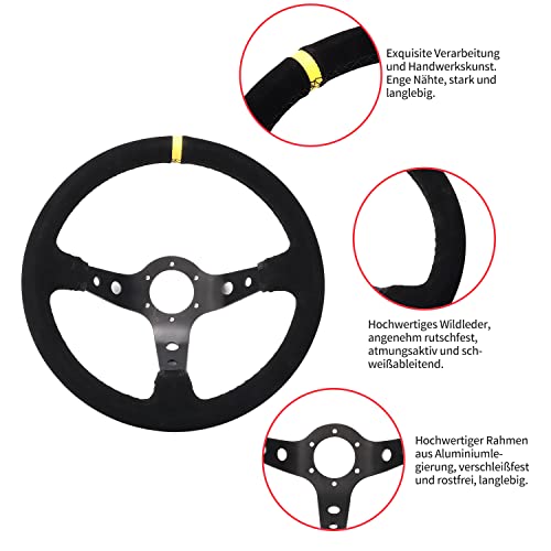 aleawol Motorsport Lenkrad Universelles Sportlenkrad Auto 14 Zoll 350mm 6 Schrauben Grip Rennsport Lenkrad Drift für Automodifikation Nachahmung Rennlenkrad, Schwarz