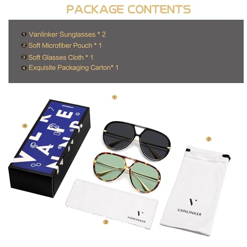 Image of VANLINKER Oversized Trendy Polarized Aviator Sunglasses for Women Men Retro Round Sunglasses Vintage Shield Shades VL9798