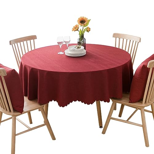 BHOMTY Mantel redondo de algodón y lino antimanchas, apto para mesas de comedor, mesas de café, balcones y jardines, rojo, diámetro 200 cm