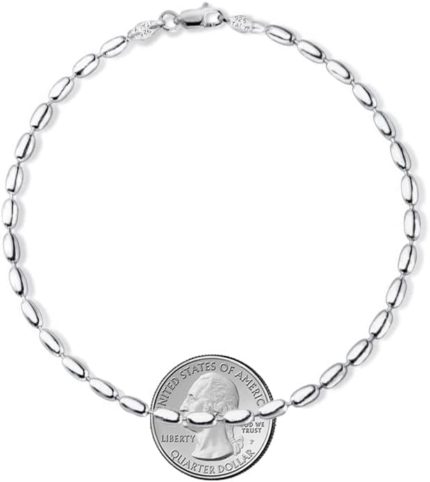 Savlano 925 Sterling Silver Oval Rice Bead Strand Chain Anklet For Women - Made in Italy Comes With a Gift Box - Image 3