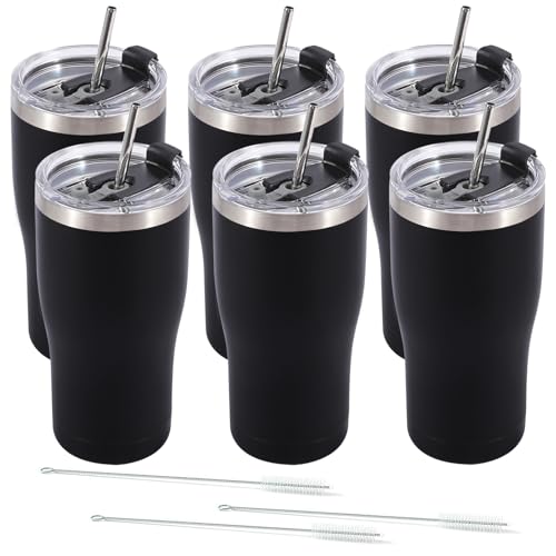 Dongni 20oz Tumbler with Lid Stainless Steel Tumblers Bulk, Double Wall Vacuum Insulated Coffee Travel Mug Powder Coated Tumbler（Black 6 pack）