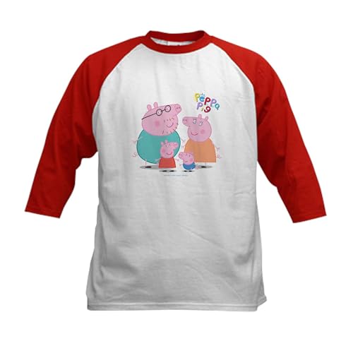 CafePress Peppa Pig Family Together Baseball Jersey Kids Cotton Baseball Jersey, 3/4 Raglan Sleeve Shirt Red/White