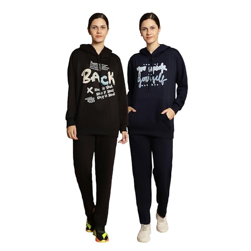 Image of Mack Jonney Printed Hooded Cotton Fleece Track suit for Women (Pack of 2)(Kangaroo Pockets)-MACK51590