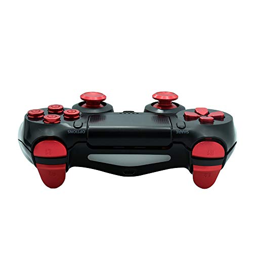 TOMSIN Metal Buttons for PS4 Controller Gen 1, Aluminum Metal Thumbsticks Analog Grip & Bullet Buttons & D-pad & L1 R1 L2 R2 Triggers (Metal Red)