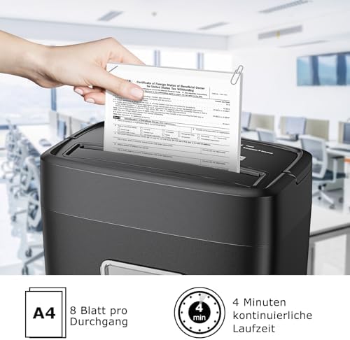 Bild 2 - Bonsaii Aktenvernichter 8 Blatt, Papierschredder mit Sicherheitsstufe P-4, Kreuzschnitt 5 x 14 mm, Schredder für Zuhause und Büro, 16L Auffangbehälter, Start-Stopp-Funktion, Überhitzungsschutz, C261-C