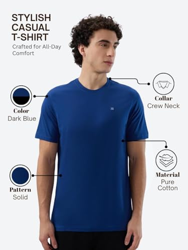 Image of Raymond Men Regular Fit Solid Pattern Pure Cotton Crew Neck Half Sleeve Casual T-Shirt