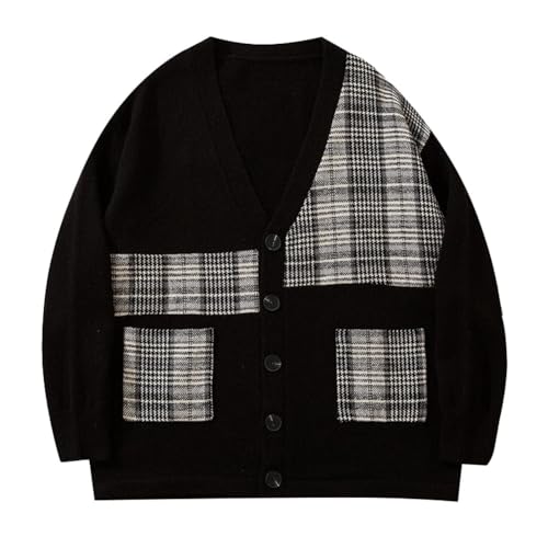 Mens Patchwork Pocket Sweater College Style Oversized Cardigan Harajuku Vintage Street Jumper4
