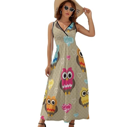 Robe maxi col V imprimé chouette idéale pour la plage