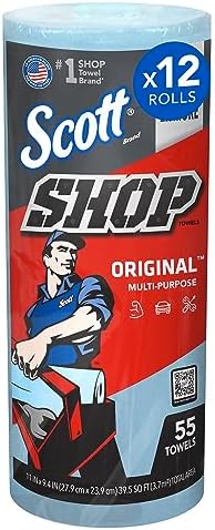 Kimberly-Clark Scott Shop Towels Original (75147), Blue, 55 Towels/Standard Roll, 12 Rolls/Case, 660 Towels/Case