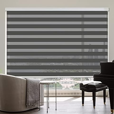ZOKSUN Cordless Zebra Blinds for Windows, 24" W x 72" H Living Room Zebra Roller Shades Blinds for Windows, Sheer or Privacy Light Control, Day and Night Window Shades for Home, Office, Grey Cover