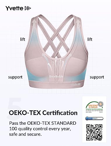 Image of Yvette Women High Impact Sports Bras Criss Cross Back Sexy Running Bra for Plus Size, Pastel Pink, 2XL(AC)
