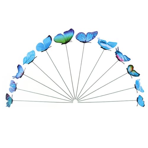 Piquets de Papillon de Jardin 12 pièces, Ornements Piquet Plante en métal pour décor pelouse Balcon Patio, Bleu, Piquet Plante