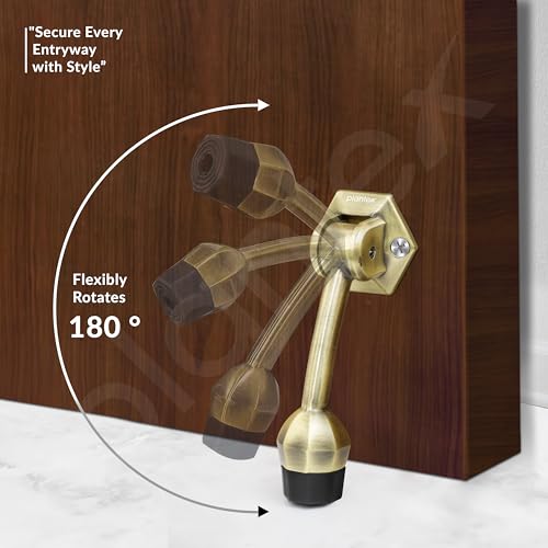 Image of Plantex Door Stopper for Main Door /5-Inch Stopper with Rubber Grip /Stoppers for Wooden Door /Stops for Door - Pack of 3 (Brass Antique)
