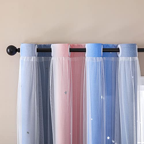 Image of XiDi Curtains for Bedroom Decor, Rainbow PinkGreyBlue-34-45