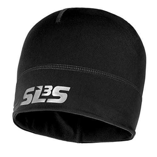 SLS3 Runners Hats for Men Women, Thin Winter Helmet Liner, Moisture Wicking Cycling Skull Cap Under Helmet, Sports Performance & Workout Beanie, Reflective Running Hat for Cold Weather (Black)