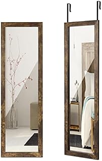 ikkle Wood Full Length Mirror, 122 x 35CM Wall Mirror with Wood Frame, Decorative Floor Full Length Door Mirror, Hanging Mirror Body Mirror for Bedroom, Floor Mirror, Wall Mirror,Rustic Frame