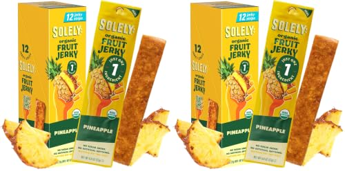 Image of SOLELY - Organic Pineapple Fruit Jerky - 12 Individually Wrapped Strips - Fruit Leather Made from Dried Fruit - Healthy Snacks for Adults & Kids - Non GMO, Vegan Snacks - 0.8oz (23g) (Pack of 2)