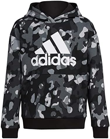adidas Boys' Long Sleeve Camo Print Hoodie, Black, Large (14/16)