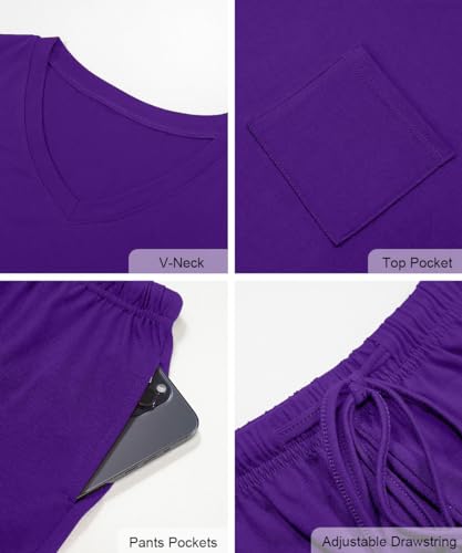 Image of RUBZOOF Women's Short Sleeve Pajama Sets with Pockets Casual V Neck 2 Piece Lounge Sets S-3XL