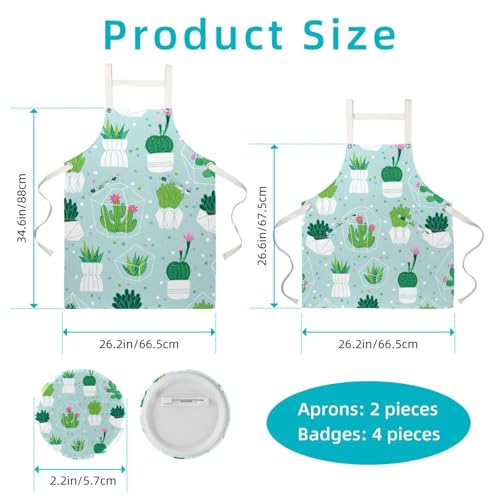 Tablier de cuisine motif cactus plantes vertes avec broches - 2