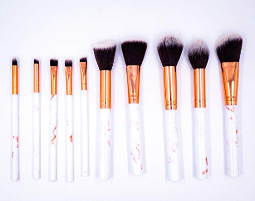 Image of Make Up Brushes Professional 10 Pieces Marble Pattern Makeup Brushes Set Foundation Blush Powder Eyeshadow Blending Brushes Cosmetic Brush Kit by Zanypro (Marble Grey+Pink)