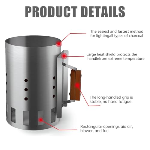 BRIAN & DANY Charcoal Chimney Starter Set for BBQ, Rapid Chimney Starter for Charcoal Grill with Heat Resistant Gloves and Blower, Large-Capacity Design 7.09\" x 7.09\" x 10.63\"