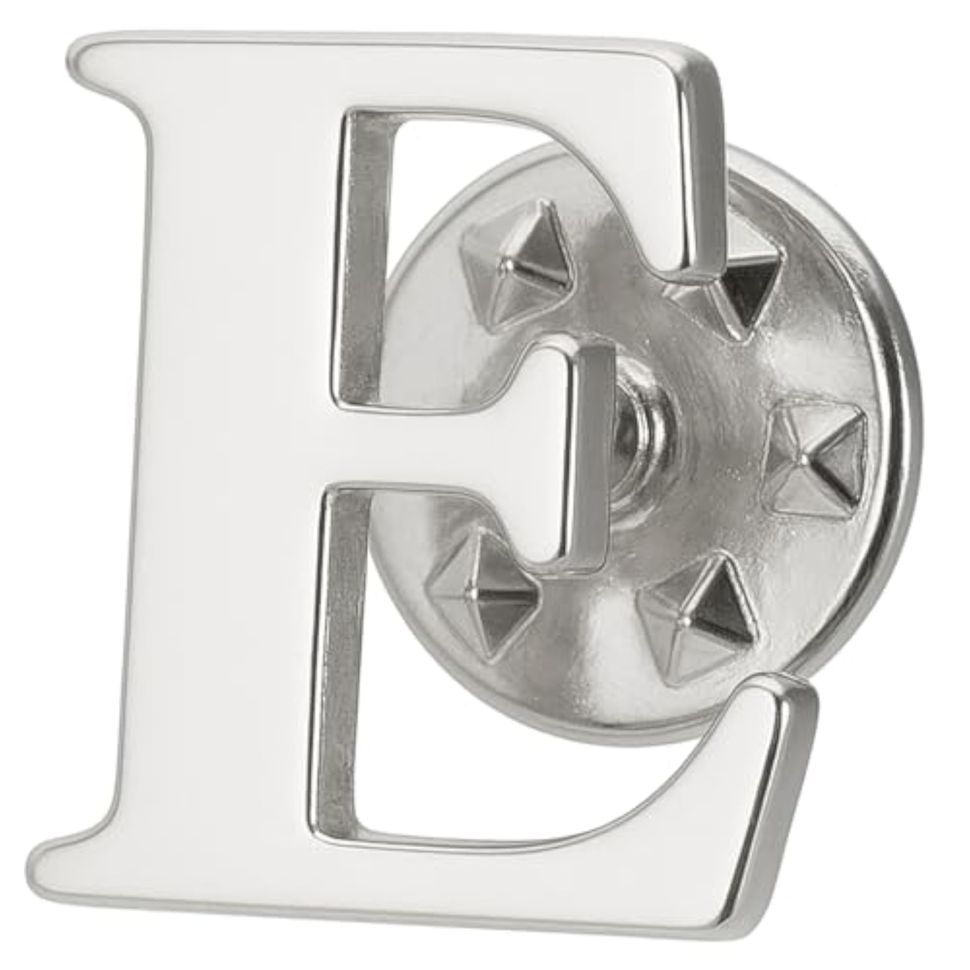 Premium Silver color Alphabet Letter "E" Lapel Pin, Polished Metal Initial Badge for Jackets, Hats, Bags & Uniforms