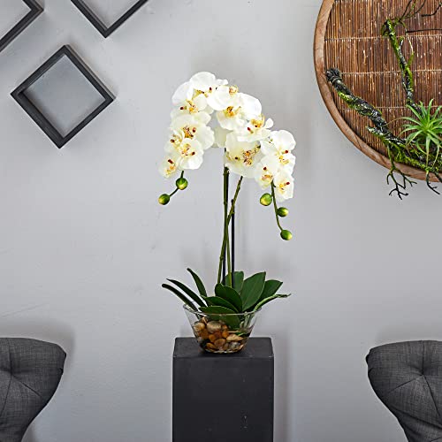 Nearly Natural 4643-Wh Phalaenopsis With Glass Vase Decorative Silk Flower Arrangement, White 29 X 10.25 X 10.25 #TOP3