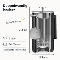 SILBERTHAL Kaffee Handmühle manuell mit konischem Edelstahlmahlwerk & French Press 1 Liter aus Stahl - zum Kaffee genießen im Spar-Set - 2 teilig – Ansicht 5
