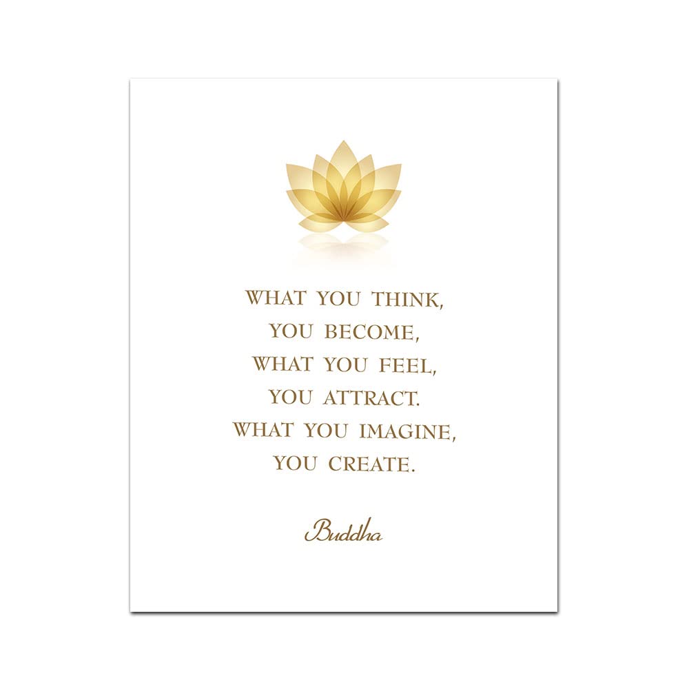 Buddha Quote Canvas Wall Art Poster,What You Think You Become Lotus Flower Decor Buddhism Inspirational Quotes Zen Meditation Prints for Spa Yoga Studio Buddha Room, Set of 1, 8X10in,Unframed