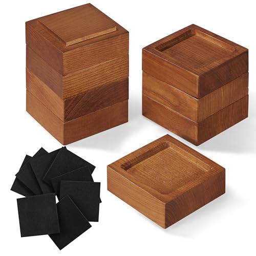 Bed Risers, Furniture Risers (Set of 8-Height 1") Can be Adjusted to 2'' 3''or 4'', Lifts Furniture Risers, Solid Natural Wood Risers, Non-Slip Recessed Hole (Square-Light Brown Color) by FASONLA - Used condition - US$23.82