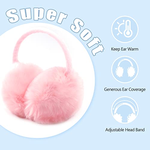 Fsteoe Winter Ear Muffs Women Warm Earmuffs Girls Ear Warmer Soft Plush Outdoor Plush Adjustable Ear Cover (Pink) #TOP3