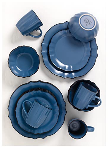 Lorren Home Trends 16 Piece Scalloped Edge Yale Blue Dinnerware #TOP4