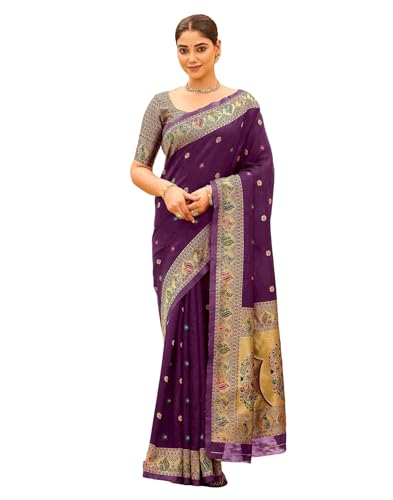 Image of SIRIL Women's Weaving Paithani Silk Saree With Unstitched Blouse Piece