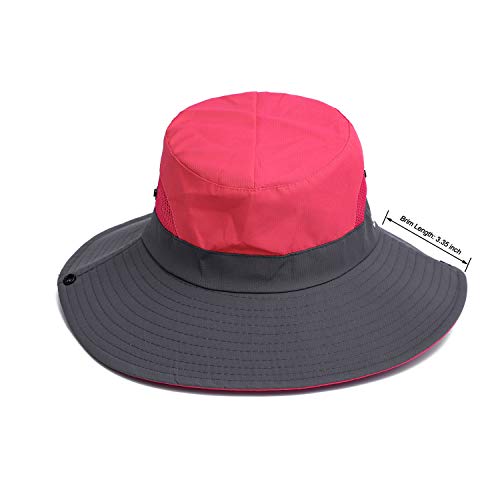 Vicsport Women Sun Hat Wide Brim Bucket Mesh Boonie Cap Outdoor Fishing Hats Uv Protection Light Red #TOP2