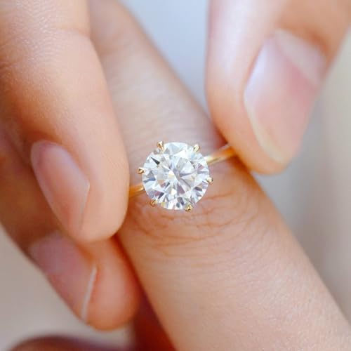 Blueeve 2ct Moissanite Engagement Ring for Women – Round D Color VVS1 Clarity, 6-Prong Solitaire 14K Gold Vermeil & Rhodium Plated 925 Sterling Silver Wedding Band3