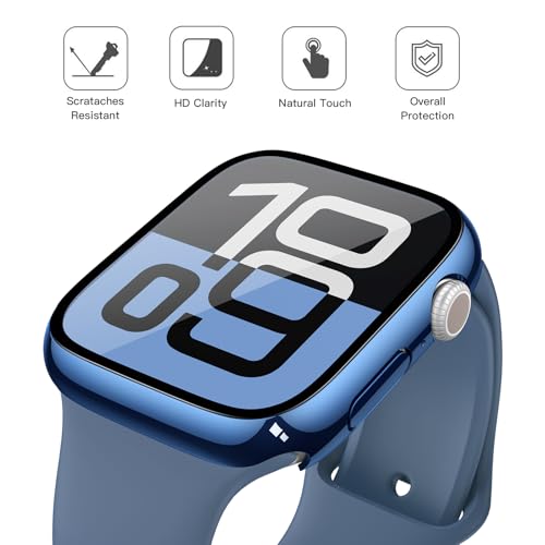 Image of Misxi Case with Screen Protector for 42mm Apple Watch Series 11 /10 | 2-Pack Cover with Tempered Glass for 11 /10, Scratch Resistant Sensitive Touch Protection, 1 Blue + 1 Transparent