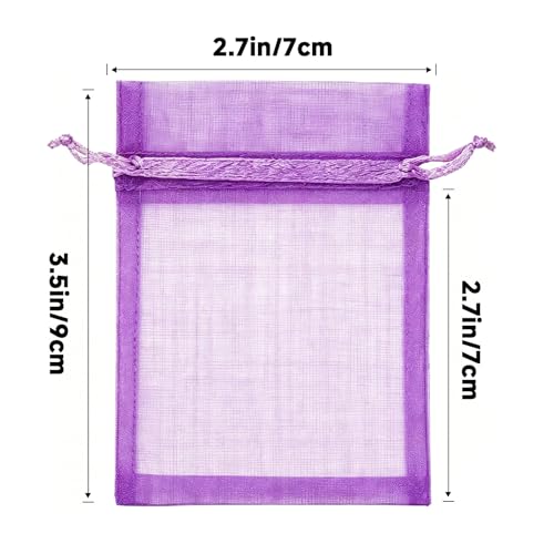 Image of joycraft 50Pcs Organza Bags, 2.7 inchx3.5 inch Gift Favor Bags, Purple Breathable Tulle Bags with Drawstring, Sheer Mesh Pouch Drawstring Bags for Wedding Favor, Jewelry, Makeup, Candy