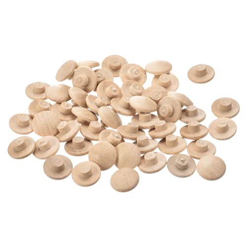 Image of uxcell Wood Plugs, 50Pcs 13 x 5 mm - Beech Wood Button Top Plugs, Screw Hole Covers, Decorative Wooden Cover for Stair Chair Craft Furniture Woodworking