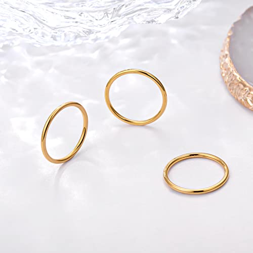 Image of NOKMIT 1mm 14K Gold Filled Rings for Women Girls Thin Gold Ring Dainty Cute Stacking Stackable Thumb Pinky Band Non Tarnish Comfort Fit Size 4 to 11 1PC /2PCS /3PCS