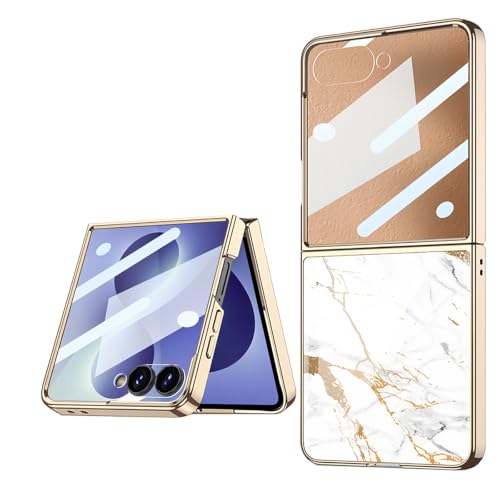 Funda Samsung Flip 8 Oro Blanco COQUE de cristal pintado con protector de pantalla 9H
