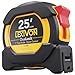 LEXIVON 25Ft/7.5m DuaLock Tape Measure | 1-Inch Wide Blade with Nylon Coating, Matte Finish White & Yellow Dual Sided Rule Print | Ft/Inch/Fractions/Metric (LX-206)