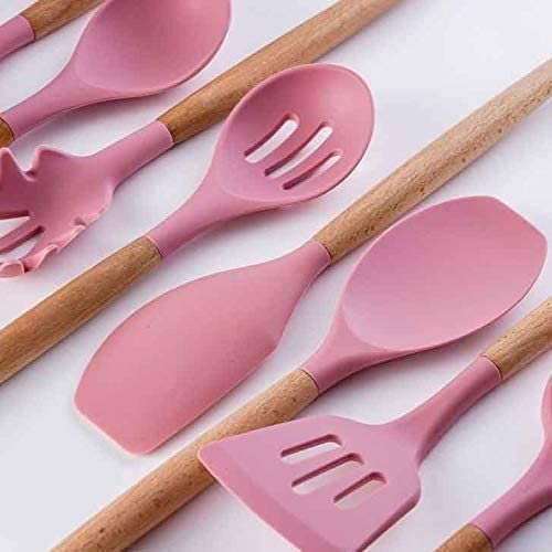 Küchenutensilien-Set Pfannenwender Silikon-Küchenwerkzeug-Set Kochutensilien-Set Pfannenwender Schaufel Suppenlöffel mit Holzgriff Spezielles hitzebeständiges Design
