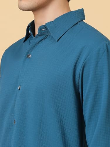 Image of KOTTY Men's Textured Casual Shirt - Long Sleeve||Button-Down Collar||Classic Fit