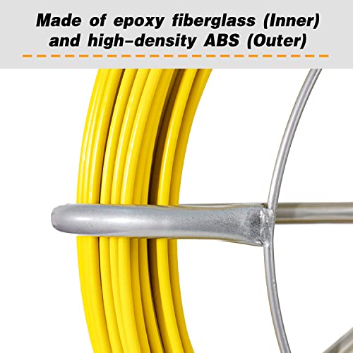 Pachletool Fish Tape Fiberglass 425Ft 6Mm(1/4In), Fish Tape Wire Puller Duct Rodder Wire Cable Running, Electrical Fish Tape Rod With Cage And Wheel Stand, Durable Steel Reel Stand Conduit Puller #TOP2