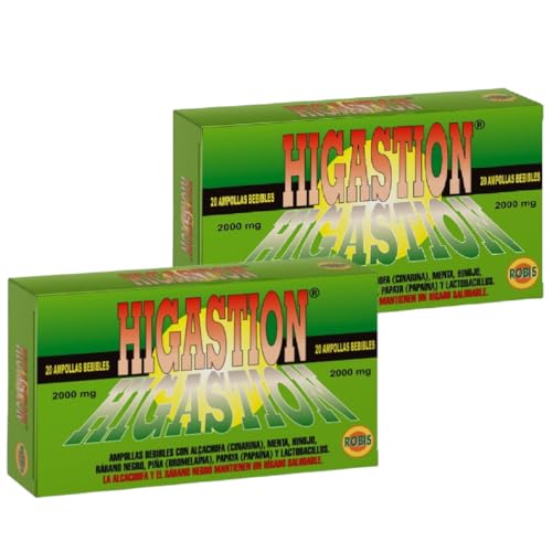Pack x2 | Robis Higastion | Favorece Función Hepática y Biliar - Digestión | Hepatoprotector | Hojas de Alcachofa, Menta, Hinojo, Rábano Negro, Piña, Papaya | 20 Ampollas de 10ml