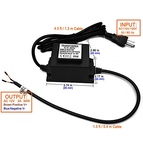 Cnbrighter Waterproof 12V Ac Transformer 3A 36W,110V-120V Ac To 12V Ac Led Power Supply, Voltage Converter Led Driver,Adapter For Outdoor Landscape Lighting/Swimming Pool Light  thumb #1
