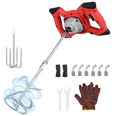 Mezcladora de Mortero, 2100W Mezclador de Hormigón Eléctrico con 6 Velocidades, Agitador M14 Ajustable, Mezclador de Cemento Industrial para Mezclar Pienso, Pintura, Cemento, Mortero
