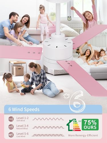 Image of LANMEL 42'' Ceiling Fan with Lights and Remote, Pink Blue Ceiling Light for Kids Room, Modern Ceiling Fan for Boys Girls, 6 Speed, Reversible, 3000k-6000k LED, Quiet DC Motor for Indoor Outdoor