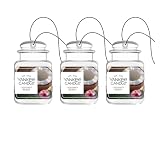 Yankee Candle Car Jar Ultimate Coconut Beach Air Freshener, 0.96 oz Each, Tropical Scent, Long-Lasting Odor Neutralizer for Car and Home Use (Pack of 3)